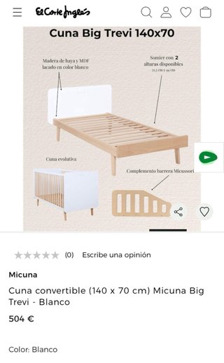 Cuna Convertible Micuna Big Trevi 140x70 + colchon