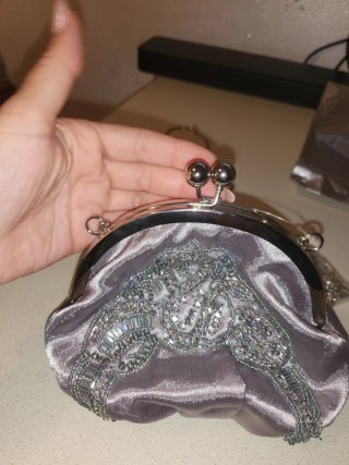 Pochette in raso vintage grigio/argento