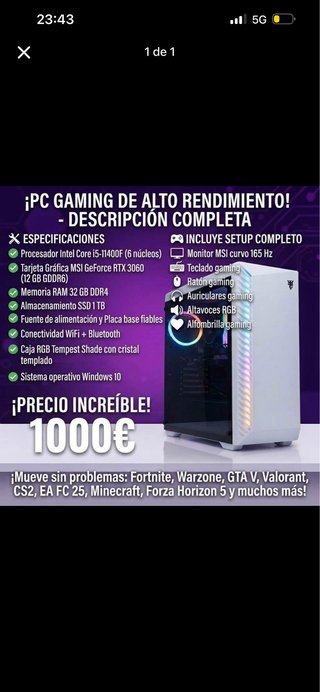 PC Gaming intel i5 RTX 3060 32GB RAM  1TB SSD