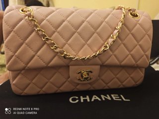 Borsa Chanel Classic in Pelle Rosa Dorato