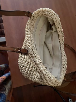Bolso de playa tejido beige y marrón