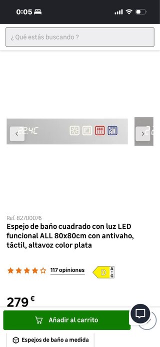 Espejo Baño LED Portocel 80x80cm Plata