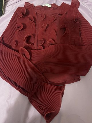 Blusa vino con volantes y mangas acampanadas