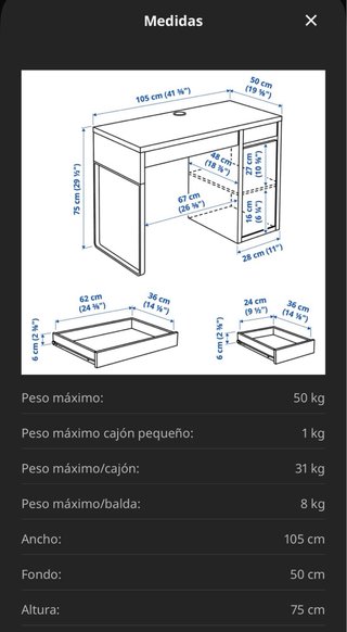 Escritorio MICKE IKEA 105x50 cm