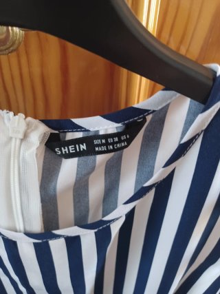 Vestido rayas azul marino y blanco con cinturón