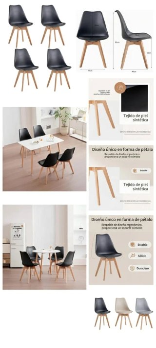 Juego 4 Sillas Comedor Cocina Piel Sintética Mader