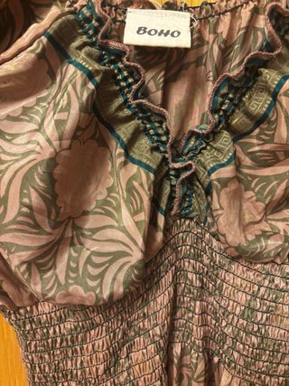 Vestido largo estampado marrón y verde