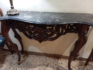 Conjunto recibidor antiguo madera y mármol