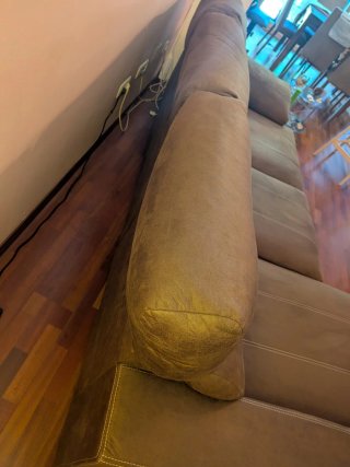 Divano Chaise-Longue Marrone con Cassapanca e Pouf