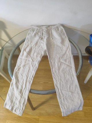 Pantalones Zara Lino Beige y gris T.36