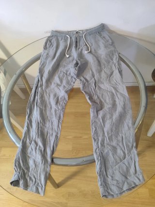 Pantalones Zara Lino Beige y gris T.36