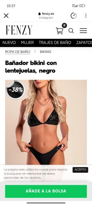Bañador bikini lentejuelas negro FENZY