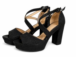 Sandalias Negras Tacón Plataforma Brillo