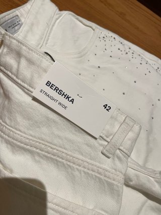 Calças Bershka Straight Wide com Strass Brillos