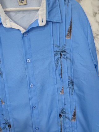 Camisa Hawaiana Vintage Azul Palmeras