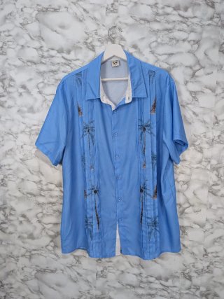 Camisa Hawaiana Vintage Azul Palmeras