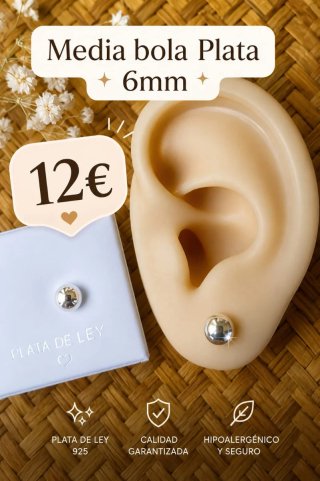 Pendientes Media Bola Plata 925 6mm