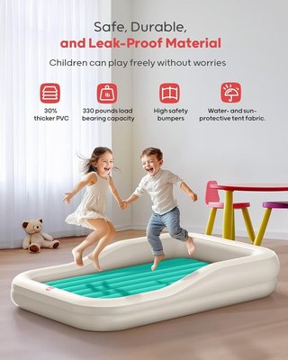 QPAU cama inflable infantil viaje PVC caqui verde