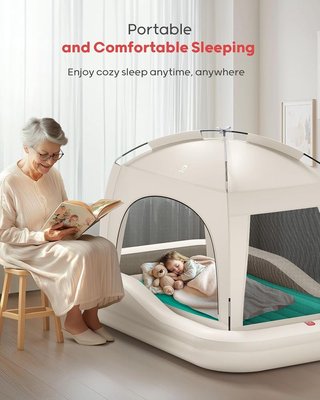 QPAU cama inflable infantil viaje PVC caqui verde