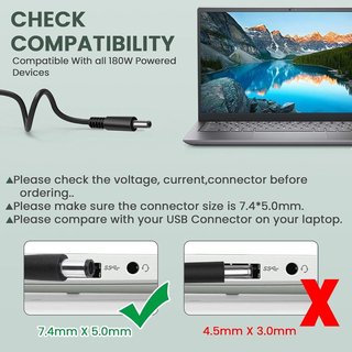 Caricatore TUVOYO 180W 19.5V 9.23A per laptop Dell