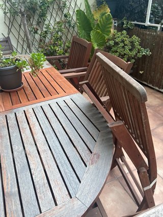 Mesa Terraza Extensible Madera + 5 sillas