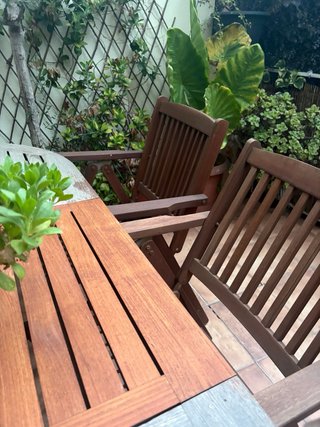 Mesa Terraza Extensible Madera + 5 sillas