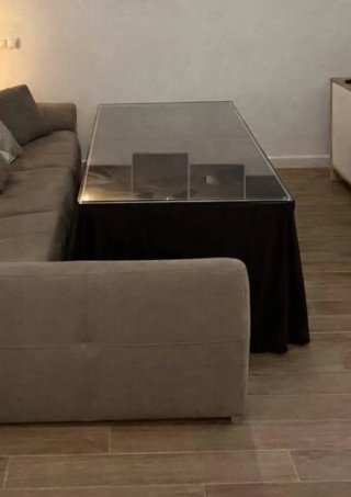Mesa + cristal + ropa camilla