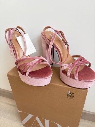 Zapatos Zara Terciopelo Rosa Talla 37