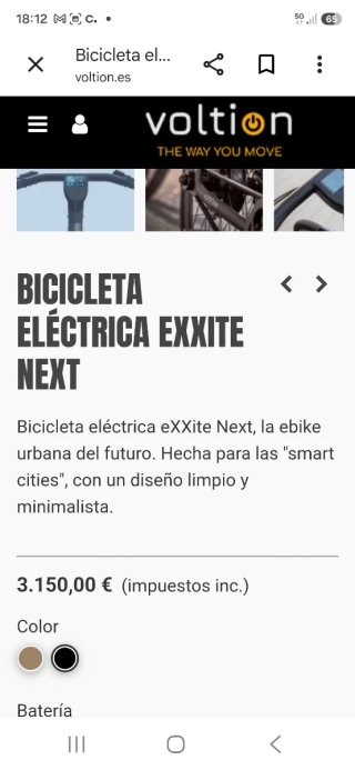 Bicicleta Eléctrica Exxite Next Negra