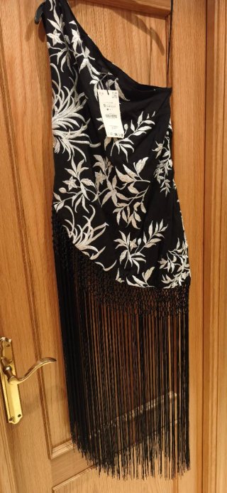 Top de flecos negro y beige talla única
