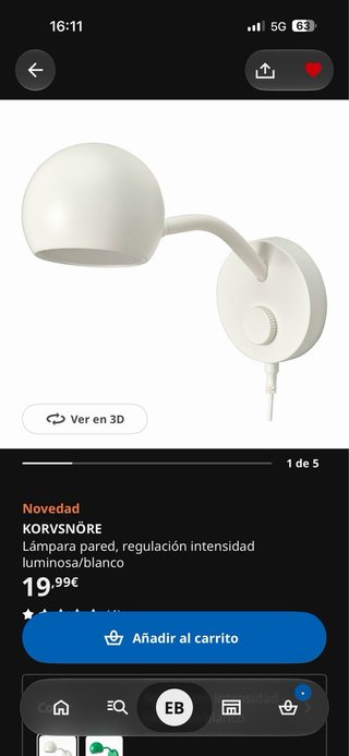 Lámpara LED Ikea KORVSNÖRE Blanca