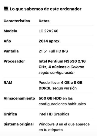 Ordenador LG Blanco Funciona