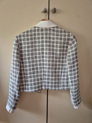 Chaqueta Zara Houndstooth Blanca y Gris