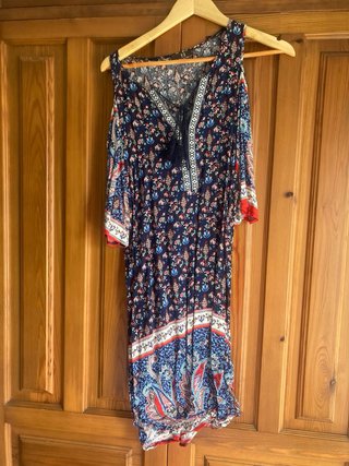 Vestido Trata Talla S Estampado Hombros Descubiert