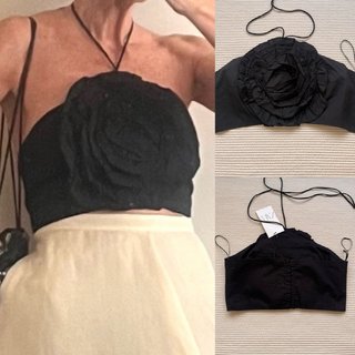 Top Zara Negro Flor Talla S