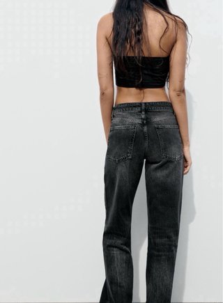 Top Zara Negro Flor Talla S