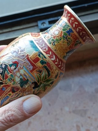 Jarrón porcelana china Satsuma 17cm Años 70