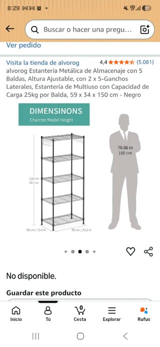 Scaffale metallico nero a 5 ripiani