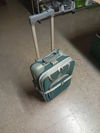 Maleta de viaje verde y plateada