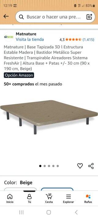 Base tapizada 90x190 cm nueva
