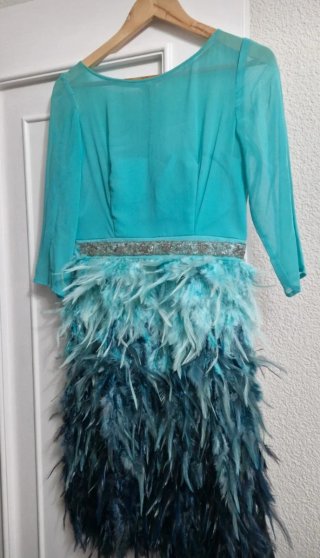 Vestido fiesta Carla Ruiz azul y turquesa