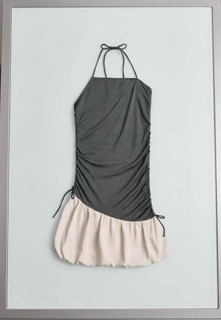 Vestido globo Zara beige y gris
