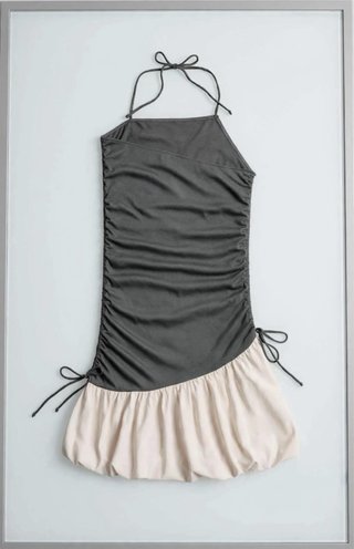 Vestido globo Zara beige y gris