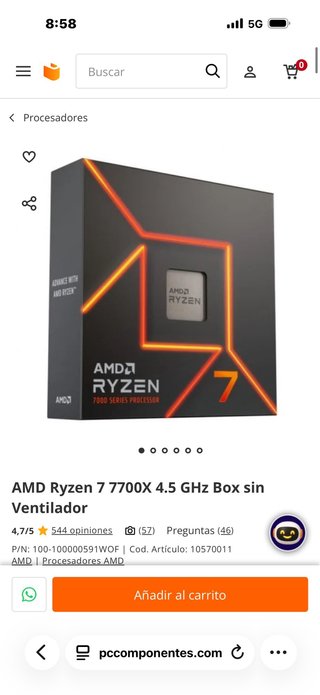 Procesador AMD Ryzen 7 7700X 5.4GHz AM5 Box