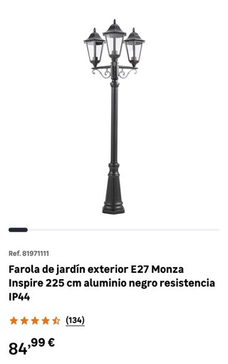 Farola Jardín Monza Inspire Exterior Negra