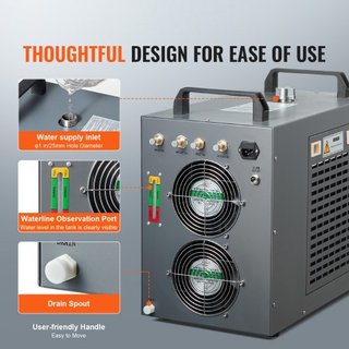Enfriador de Agua Industrial, CW-5202, Sistema de Enfriamiento de Agua Industrial con Compresor Incorporado, Capacidad del Tanque de Agua de 7L, Tasa de Flujo Máxima de 18 L/min, para Máquina de G...