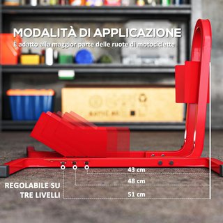 Caballette de Moto Regulable en 3 Niveles, Caballette Elevador 250 Kg Máx en Metal con Agujeros, 60X55X43 Cm, Rojo
