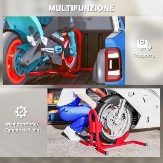Caballette de Moto Regulable en 3 Niveles, Caballette Elevador 250 Kg Máx en Metal con Agujeros, 60X55X43 Cm, Rojo