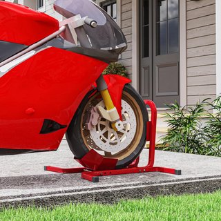 Caballette de Moto Regulable en 3 Niveles, Caballette Elevador 250 Kg Máx en Metal con Agujeros, 60X55X43 Cm, Rojo