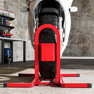 Caballette de Moto Regulable en 3 Niveles, Caballette Elevador 250 Kg Máx en Metal con Agujeros, 60X55X43 Cm, Rojo